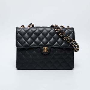 CHANEL Caviar Skin Deca Matelasse 30cm 2004-2005 Shoulder Bag Black WS21091